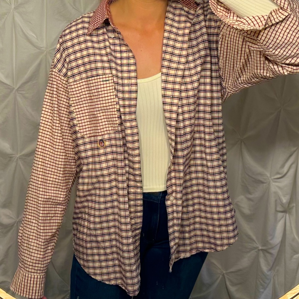 Tommy Hilfiger Vintage Mixed Pattern Flannel Size Large 100% Cotton